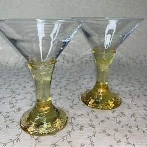 🔥2 FIRE & LIGHT MARTINI GLASSES CITRUS YELLOW CLEAR COCKTAIL ART STUDIO